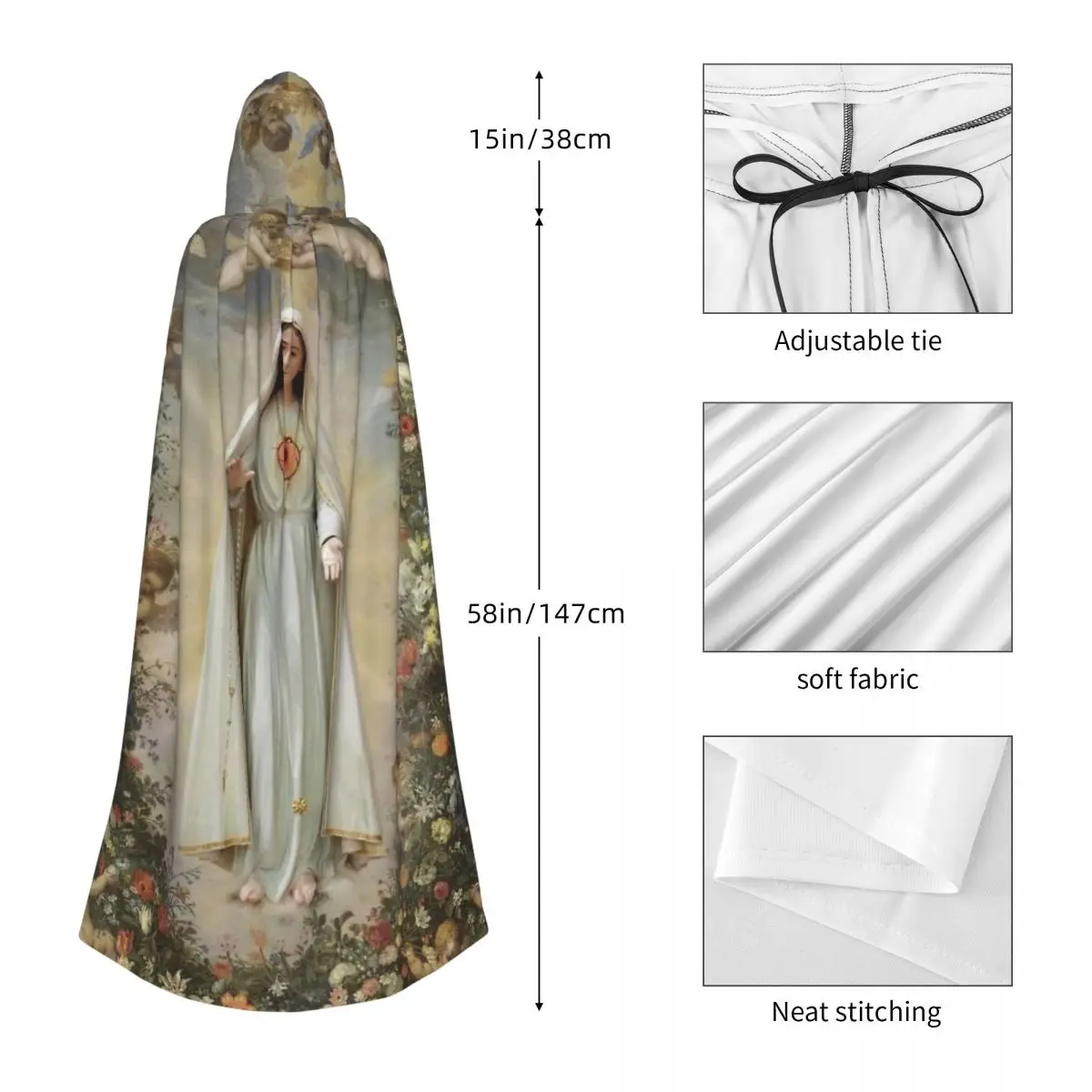 Virgin Mary Immaculate Heart Of Mary Hooded Cloak Halloween Party Cosplay Woman Men Adult Long Witchcraft Robe Hood