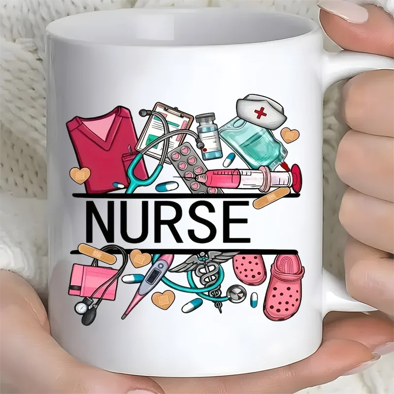 

【Hot Sale】Nurse Themed 11 Ounce Ceramic Coffee Mug - Reusable, Insulated Travel Mug With Medical Illustrations, Hand Wash Only -
