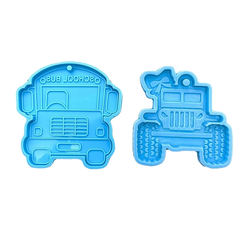 R3MC DIY Cartoon Car School Bus Keychain Silicone Epoxy Mold DIY Ornament Pendant Crafting Mould for Bag Decorations