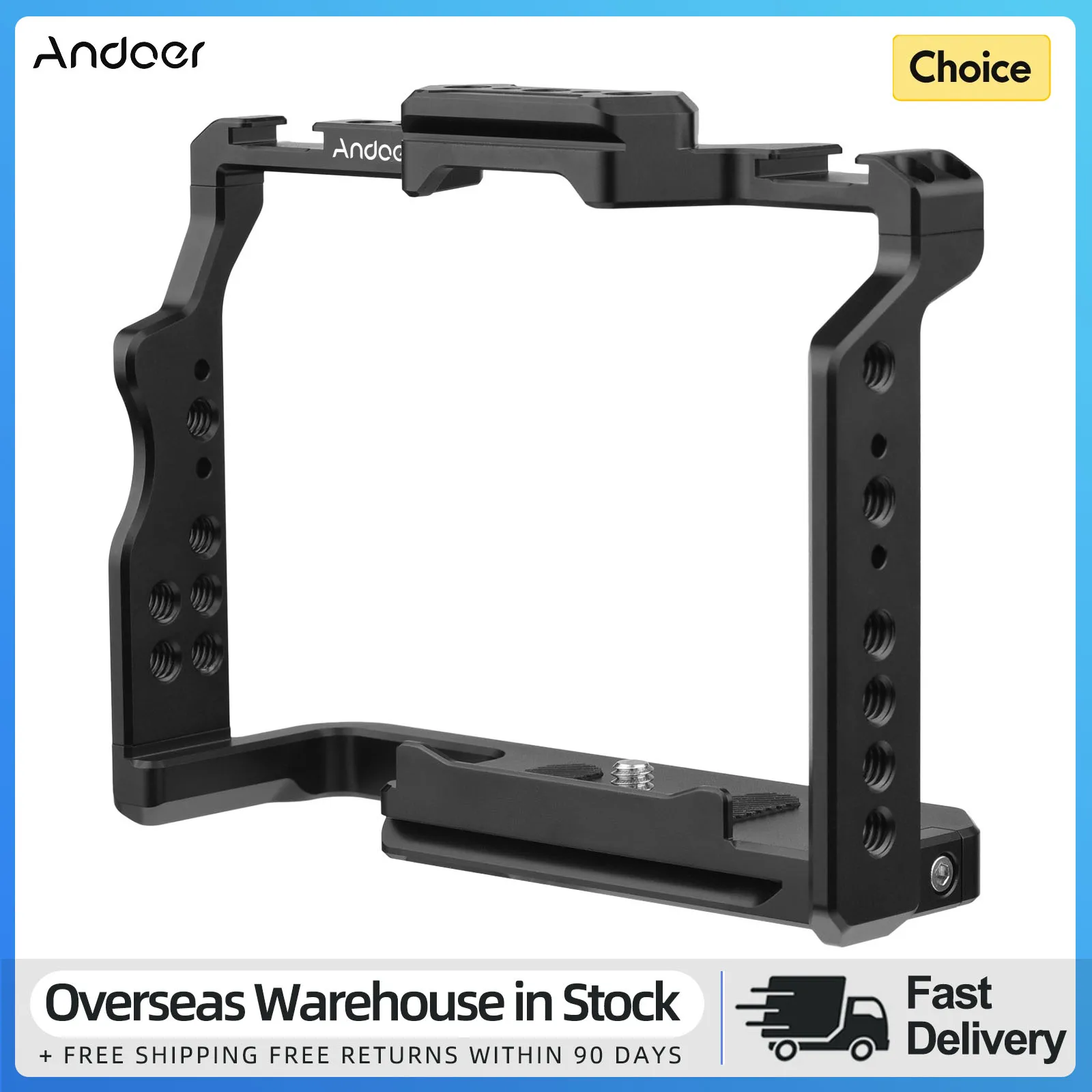 Andoer Camera Cage Video Cage with Dual Cold Shoe Mounts Numerous 1/4 Inch Threads for Sony A7IV/ A7III/ A7II/ A7R III/ A7RII