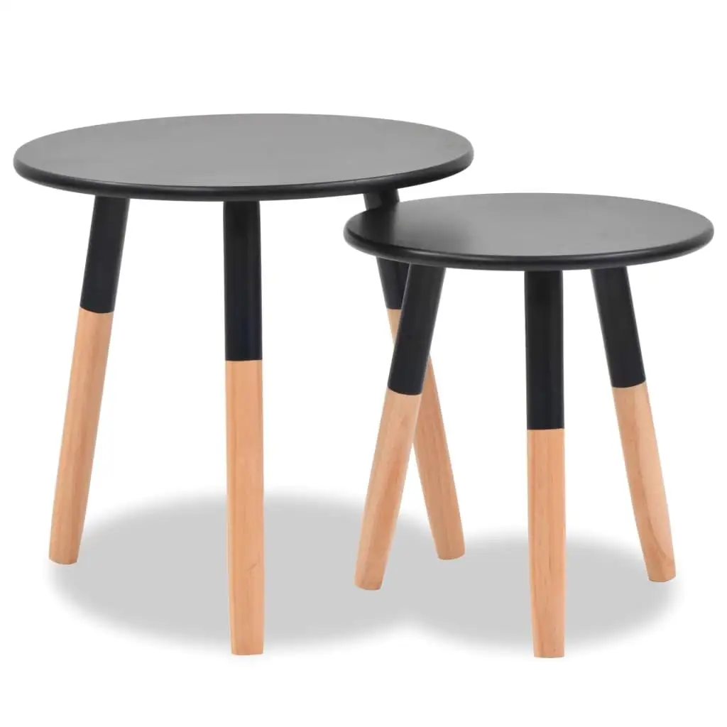 Set of 2 Pinewood Side Tables - Elegant Black Finish for Modern Home Decor