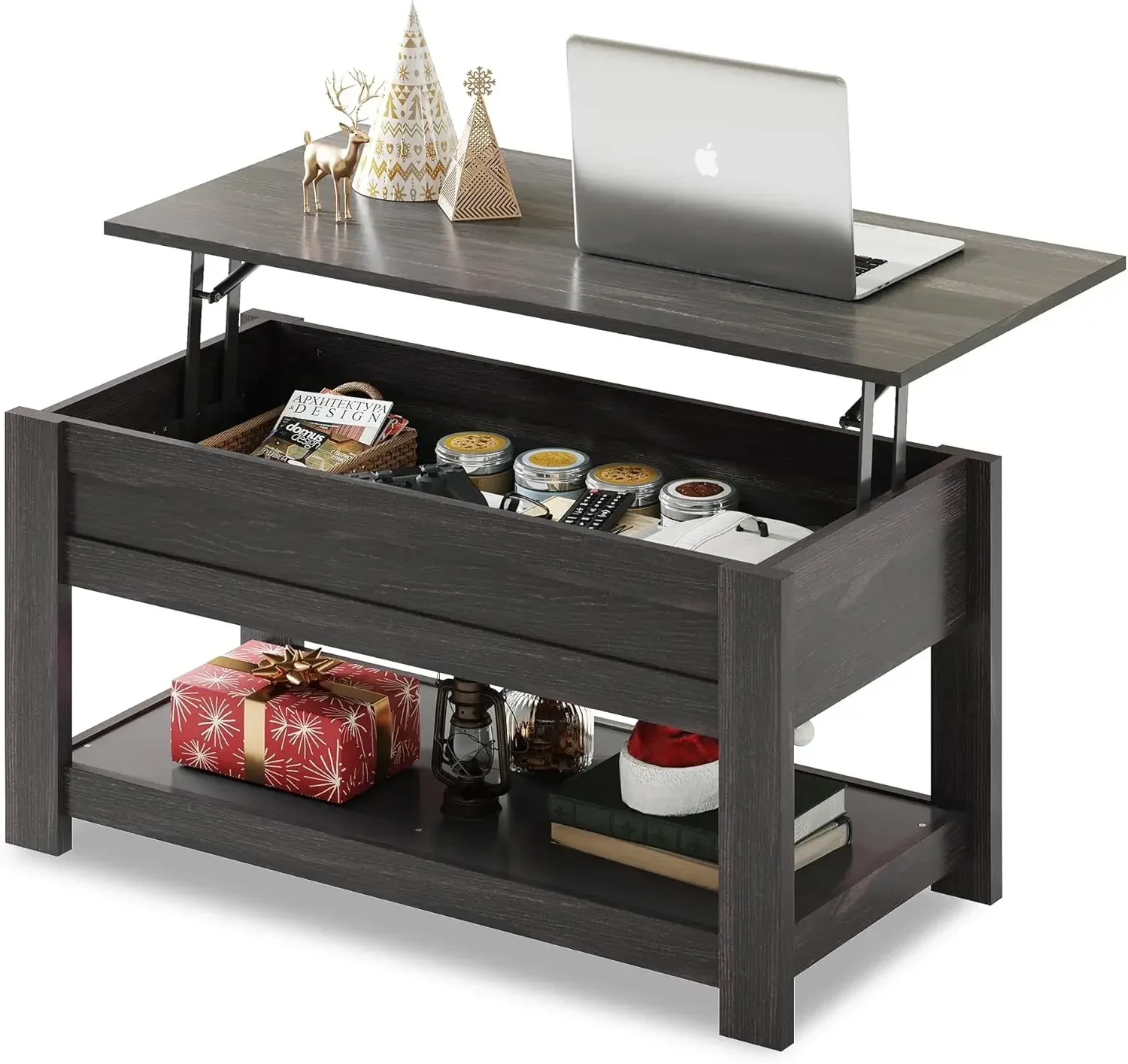 Mesa de centro, mesa de centro elevatória de 39" com compartimento oculto e prateleira de armazenamento para sala de estar, café expresso