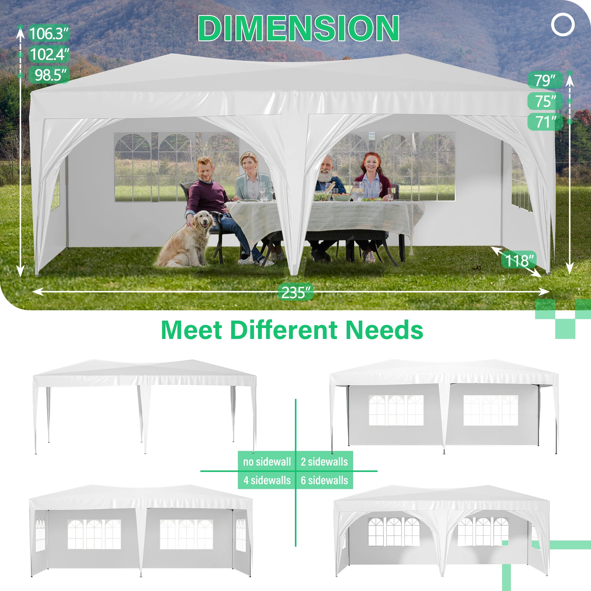 LZBEITEM 10'x20' Pop Up Canopy Tent, Ez Pop Up Outdoor Canopy for Parties, Waterproof Commercial Tent with 3 Adjustable Heights