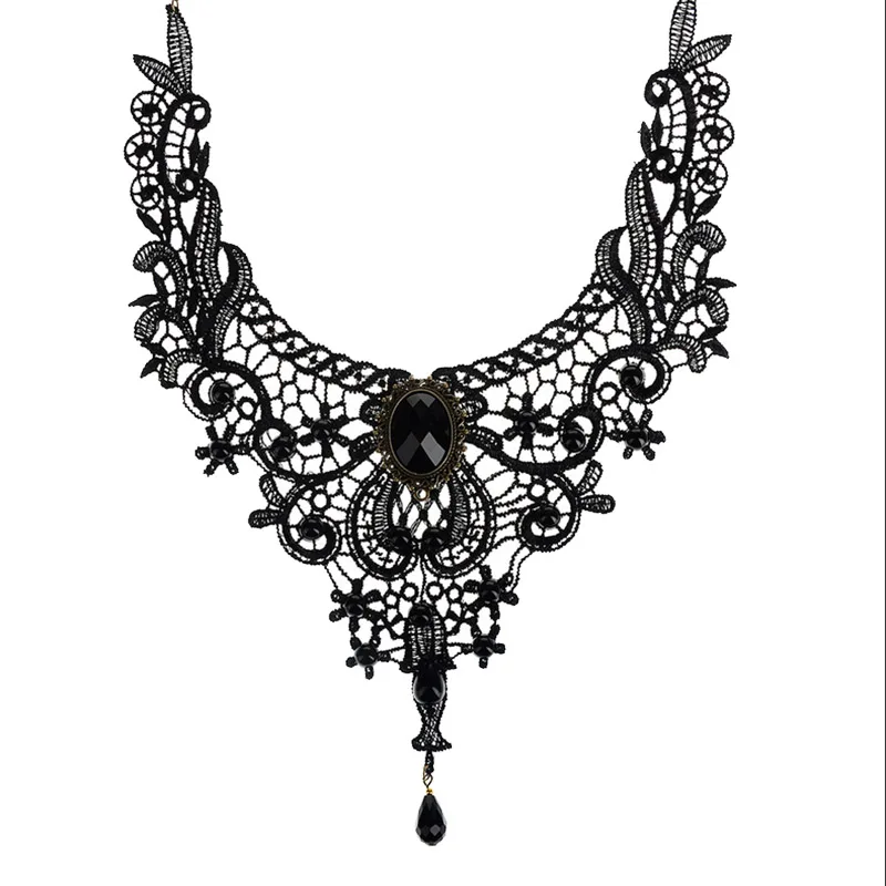 1PC New Hot Women Black Lace& Beads Choker Victorian Steampunk Style Gothic Collar Necklace Nice Gift For Women