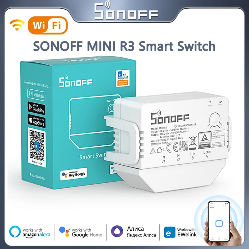 SONOFF MINI R3 Smart Switch With S-MATE Switch 16A Wifi Bluetooth Smart Module No Neutral Wire Remote Control Via Alexa Alice