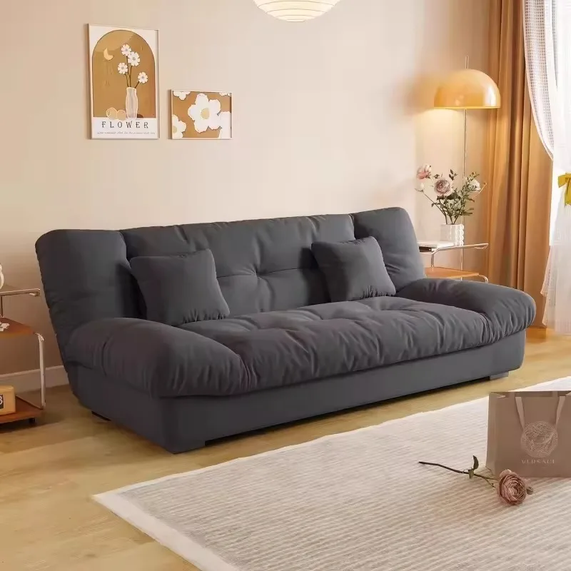 Cloud Sofa Bed Foldable Dual-use Modern Simple Living Room Small Apartment Cream Color Flannel Upholstery Metal Frame Sofa