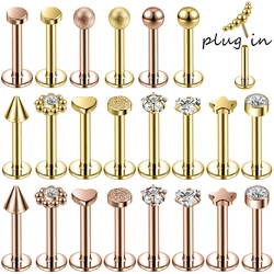 ZS 1PC 16G placcato oro rosa Helix Piercing orecchino zircone Lip Stud Star Moon Labret Piercing Jewelry Crystal Lip Body Jewelry