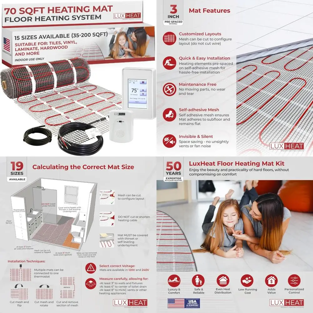 نظام تسخين كهربائي مشع تحت الأرضية 70 قدم مربع - أرضيات ساخنة 240 فولت لتركيب البلاط والصفائح #1