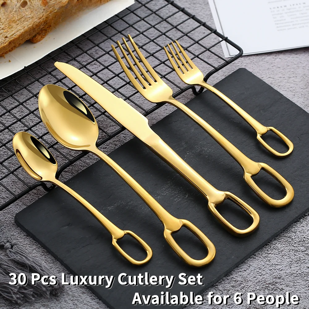 30Pcs Silver Luxury Fashion Cutlery Set 18/10 Stainless Steel Creativity Gift Hangable Flatware 304 Drop Shipping