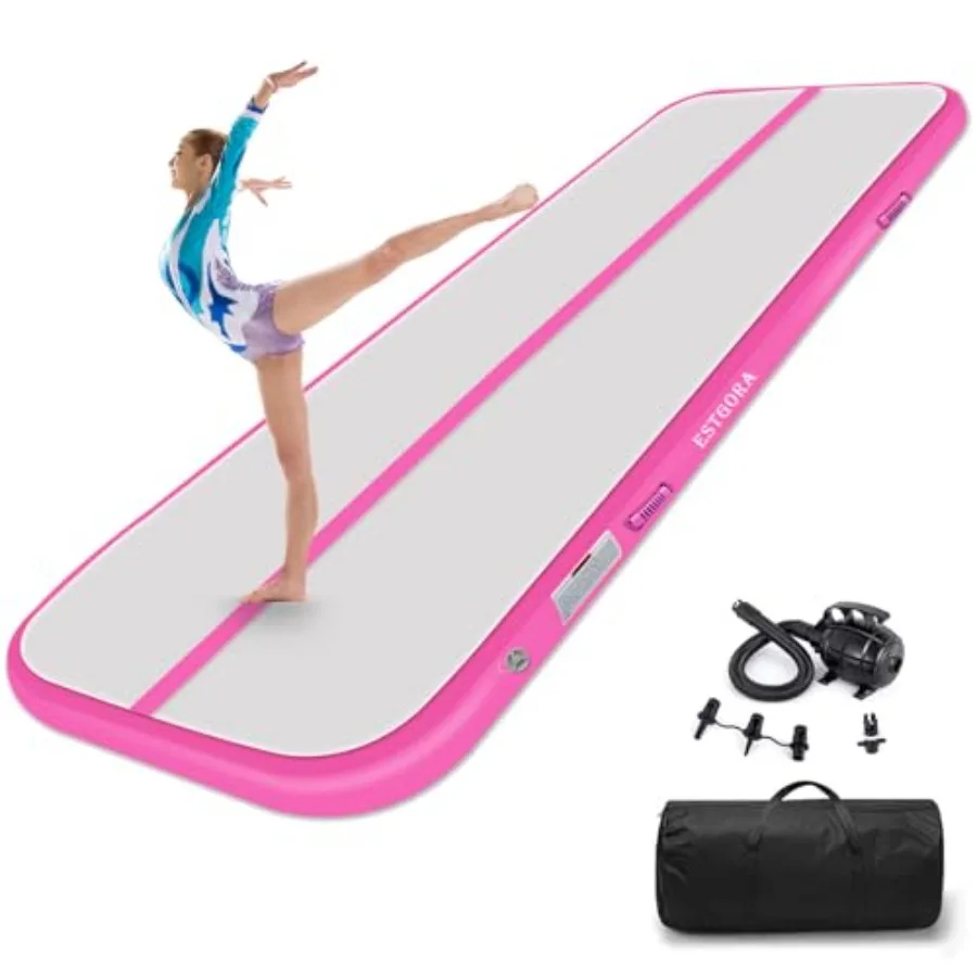

Home gym gymnastics mat for tumbling and cheerleading: thick inflatable PVC material blue color includes electric pump for quic