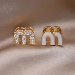 French New Design Fashion Jewelry Letter Double sided M Zircon Enamel Earrings Elegant Women's Daily Accessories