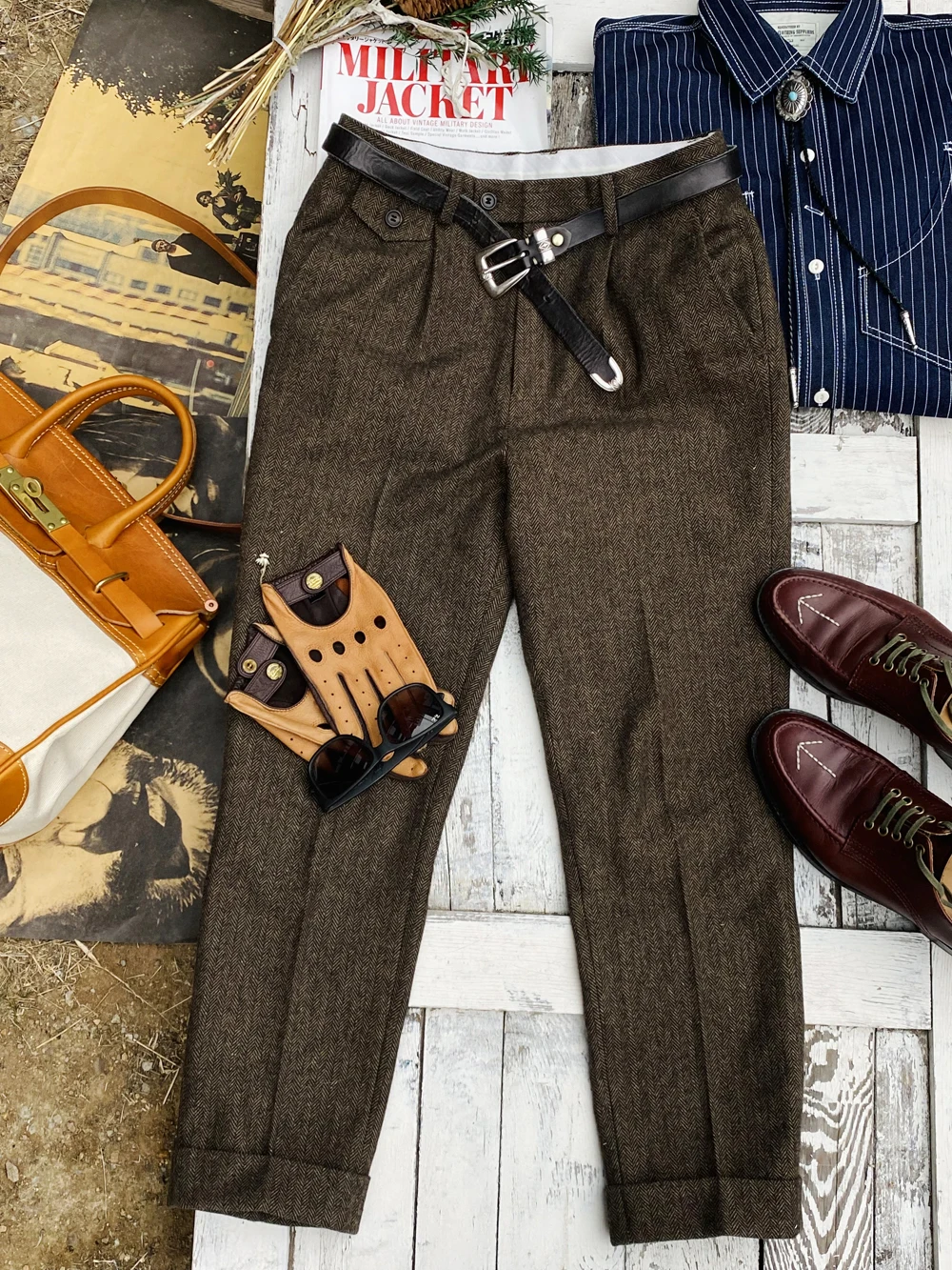 

British Retro Woolen Suit Pants Amekaji Wear Men's Trousers