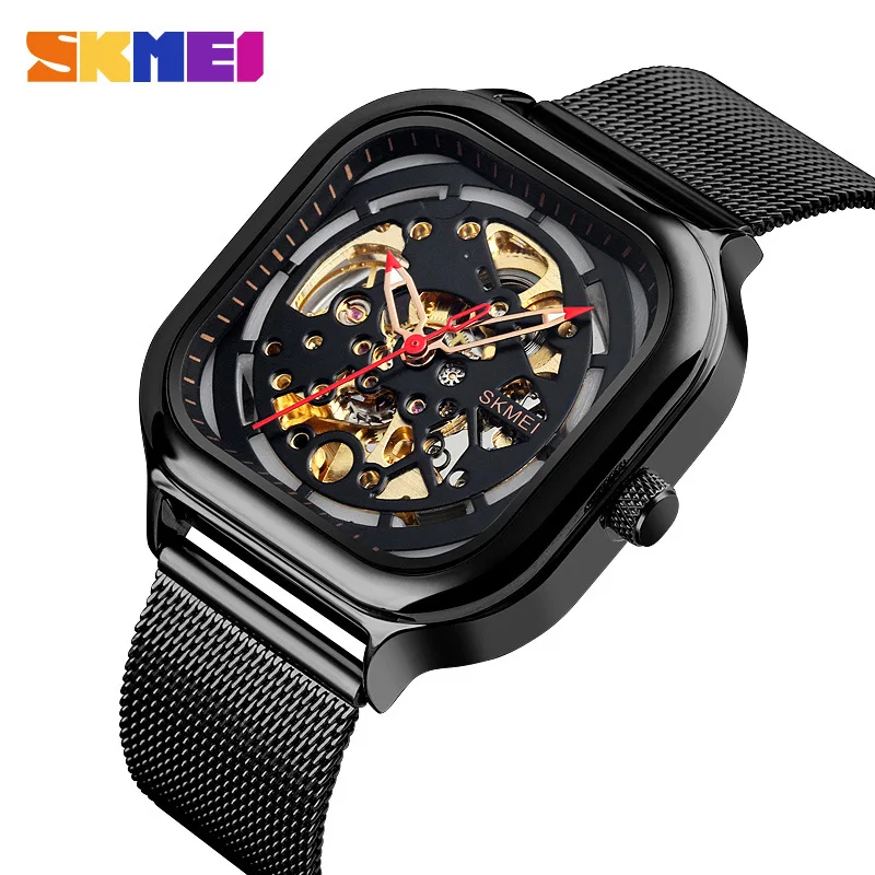 Skmei Hollow High-End Men's Automatic Mechanical Watch Waterproof Square Stainless Steel Mesh Men's Watch