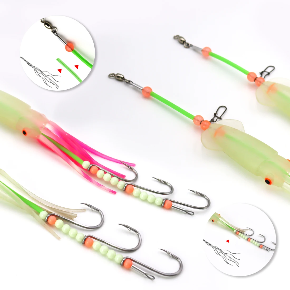 ZYZHE 1pc Meer Angeln String Haken Hairtail Rigs Mit Leuchtenden Tintenfisch Köder Drei Shark Haken Ideal Für Meer Angeln köder Rigs – Detail 4