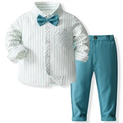 Spring Fall Kids Clothes Boys Fashion Gentleman Stripe Long Sleeve Cotton Baby Tops+Pants Children Boutique Clothing Set BC734