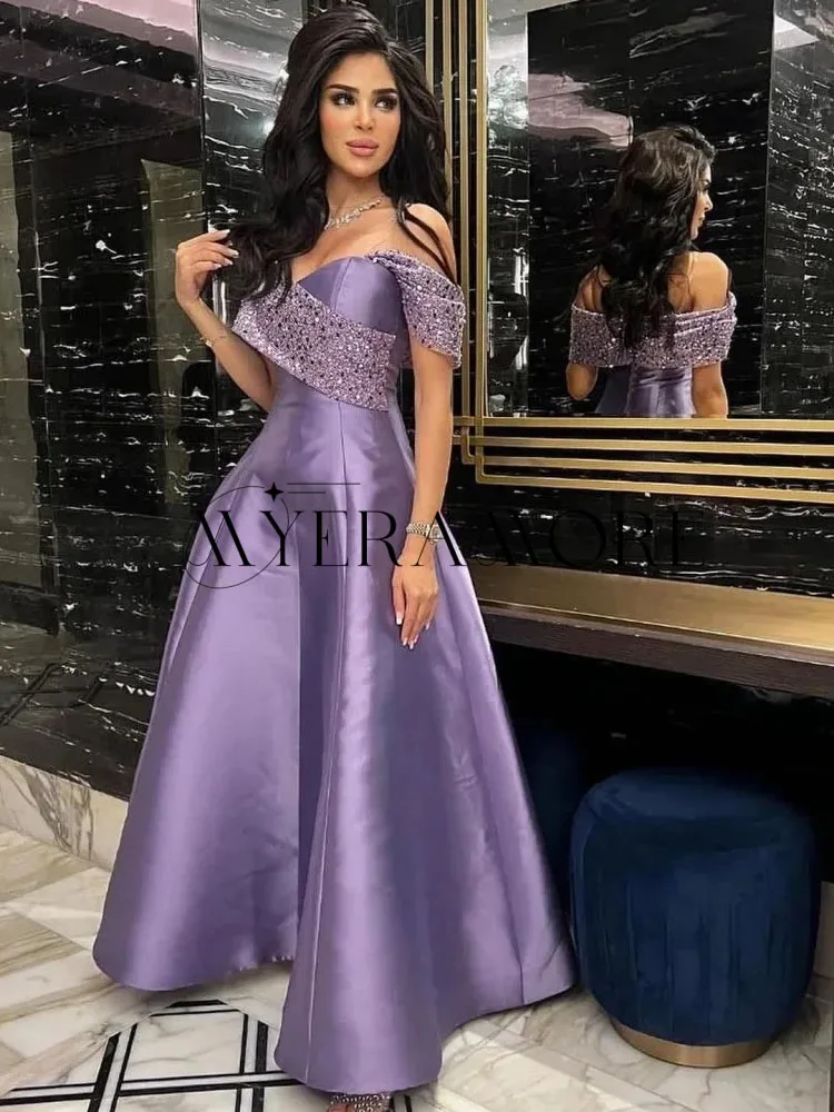 أزياء قبالة الكتف فساتين السهرة ألف خط الترتر مطرز زيبر فساتين حفلة موسيقية مخصصة فساتين سهرة