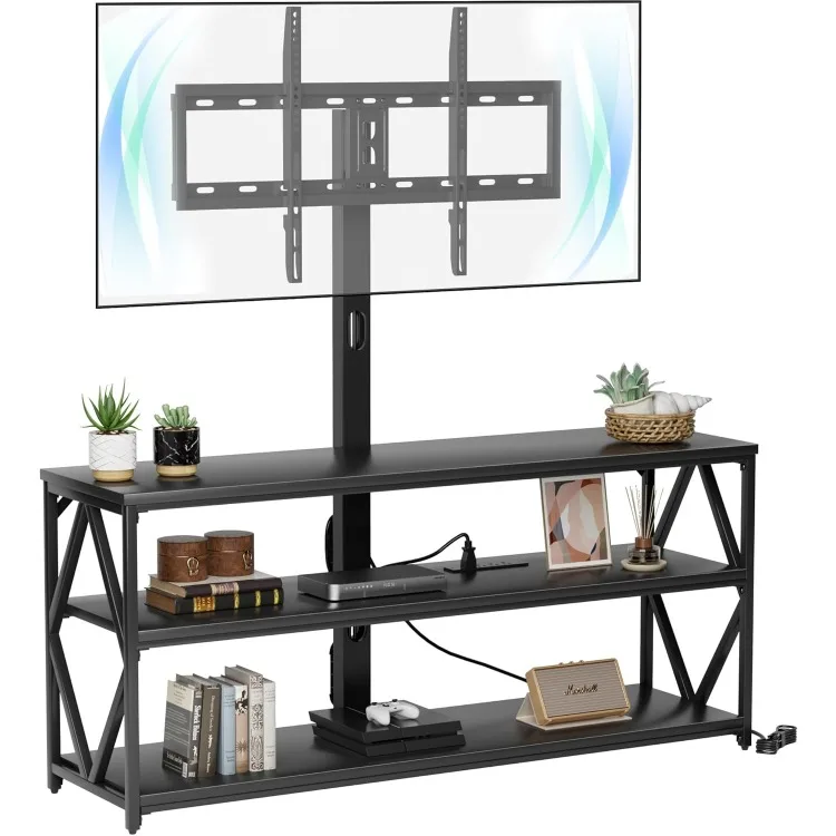 

TV Stand with Mount and Power Outlet, Universal Height Adjustable Swivel TV Stand Mount for Up to 75 Inch TVs, Entertainm