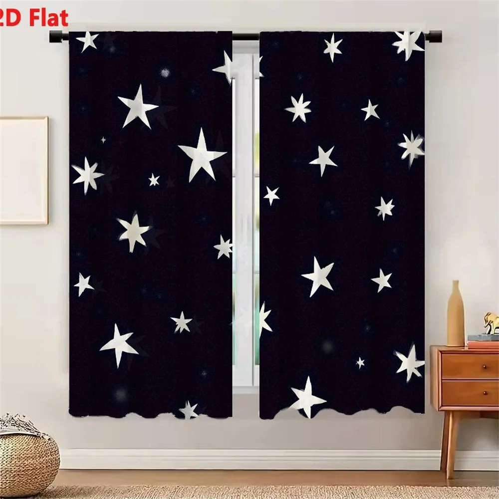 2Pcs Curtains Seamless Dark Purple Night Sky Pattern With White Stars And Lens Flares For Wallpaper And Fabric Window Drapes for