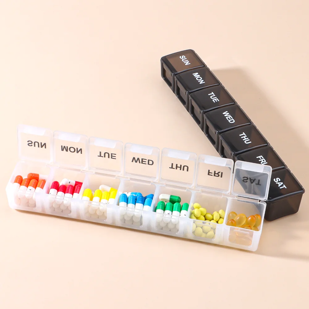 

New Premium Weekly Portable Pill Cases 7 Day 7 Grids Pill Organizer Storage Box Container Travel for Medicine Vitamins Fish Oils