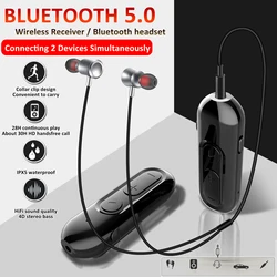 28H Bluetooth 5.0 Receiver With Earphone 3.5mm AUX Lavalier Style Stereo Music Wireless Audio Adapter For Car Headset Speaker