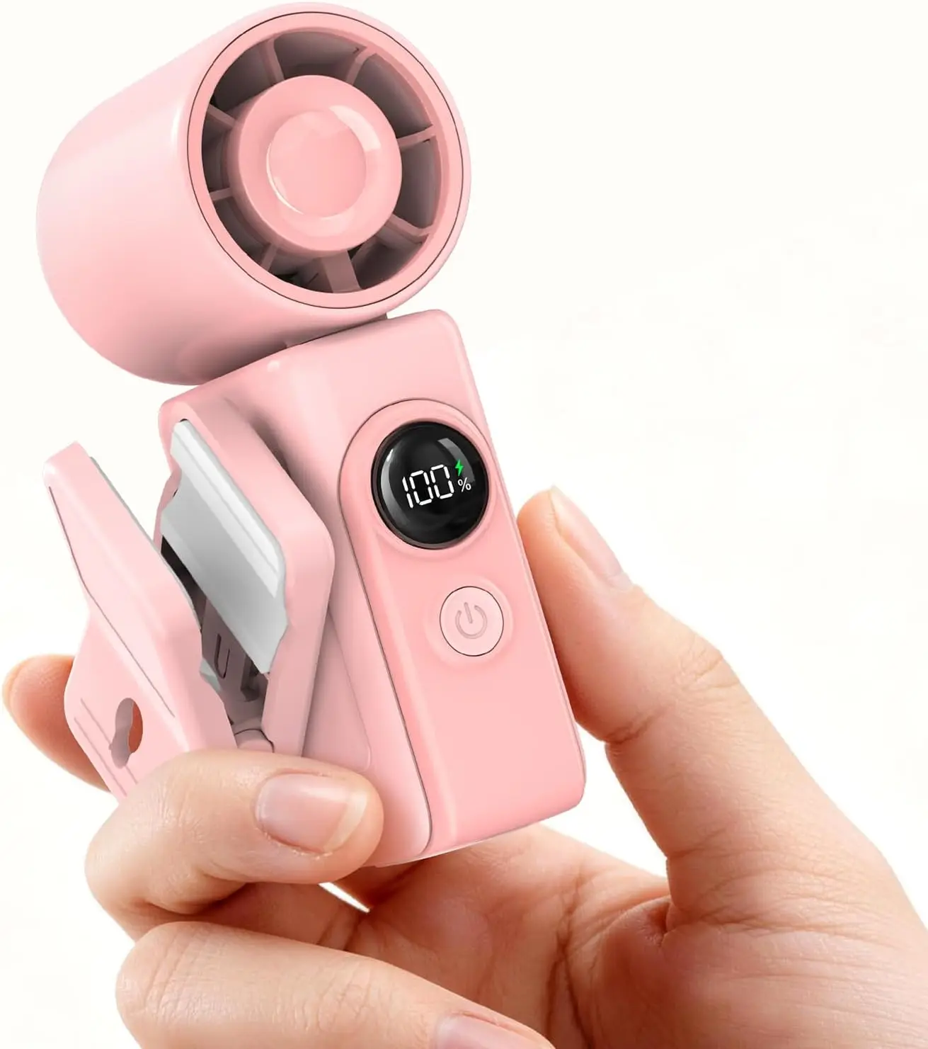 

Clip-On Mini Fan, Hands-Free Turbo Fan Rechargeable 4 Wind Speeds LED Display, Portable Summer Cooling Essentials for Travel, Beach, Concert