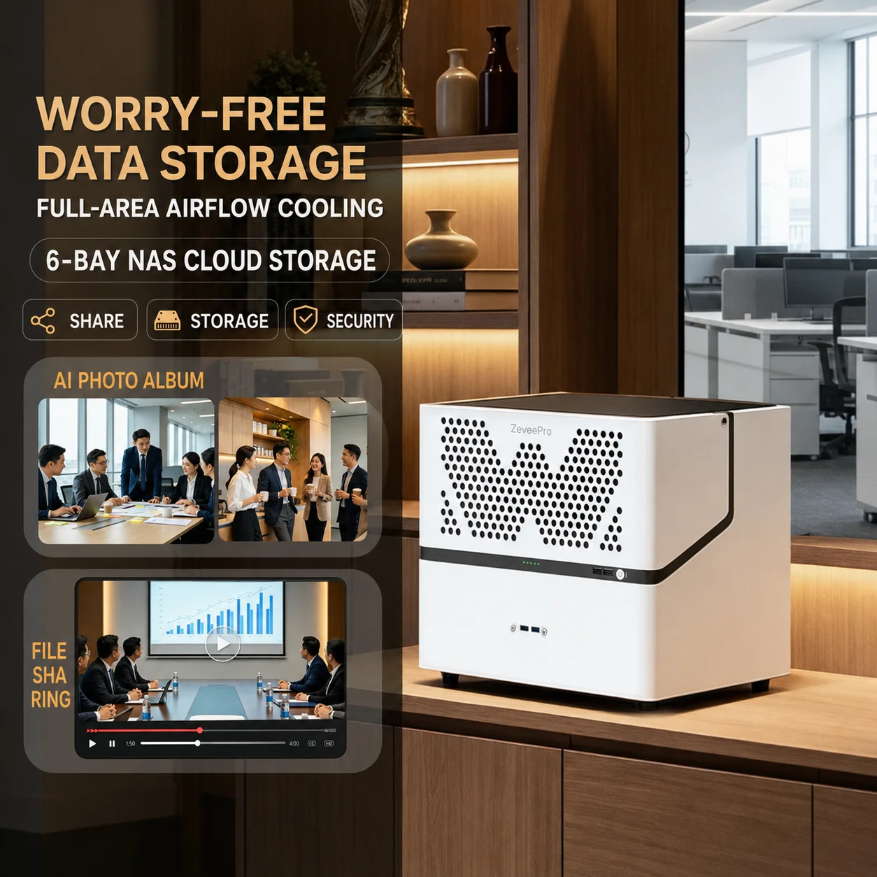 6-Bay NAS Server Case Micro-ATX Mini-ITX Storage Chassis with SATA Backplane, 4 Full-Height PCI Slots and Dual 120mm Fan Support
