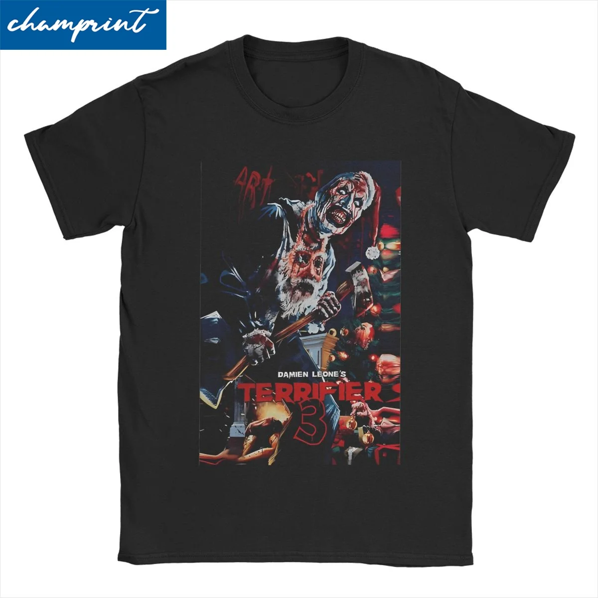 Men Women's T-Shirts Terrifier 3 Art Vintage 100% Cotton Tee Shirt Short Sleeve Christmas Slasher Film T Shirts Clothe Gift Idea