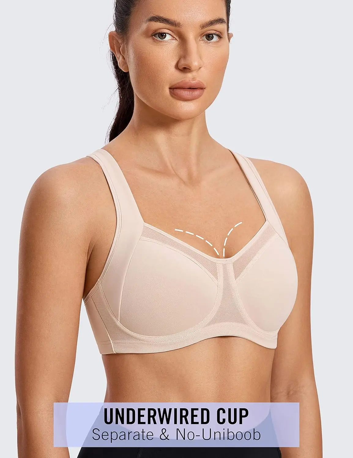 SYROKAN 여성용 고 영향도 스포츠 브래지어 높은 지원 Unlined Underwire Racerback Uniboob 운동 브래지어 없음