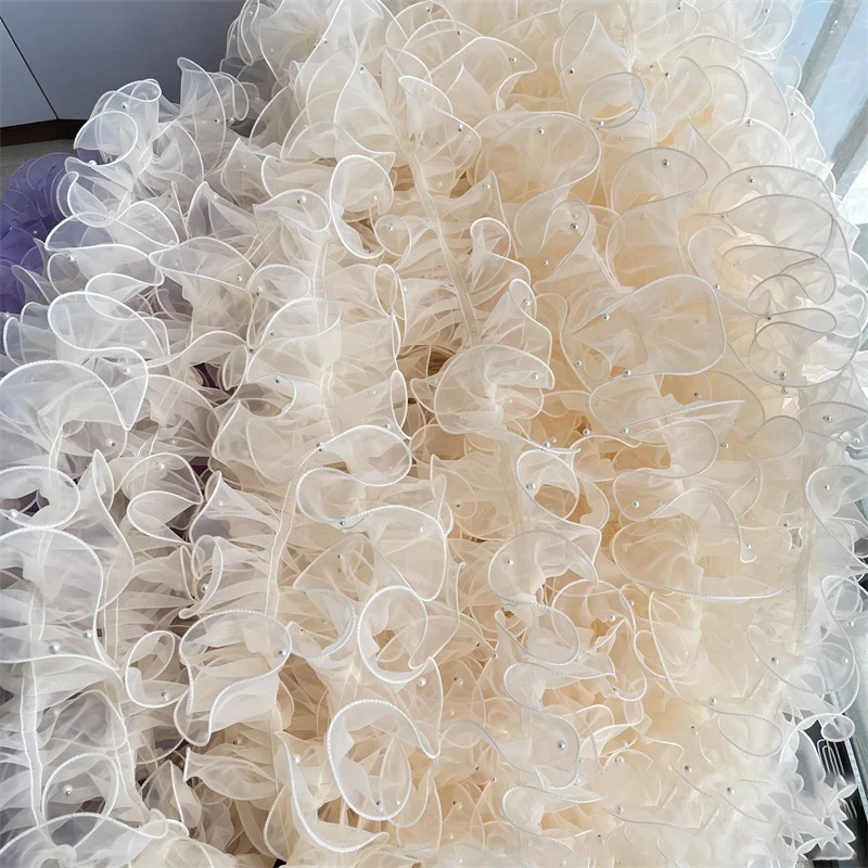1Yard Flower Lace Pearl Fabric Edge Gauze Diy Crafting Supply 11CM Wide