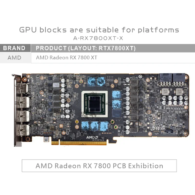 Bykski  A-RX7800XT-X GPU Block for AMD Radeon RX7800XT Reference Edition Video Card Water Cooling / Full Cover / Copper Radiator