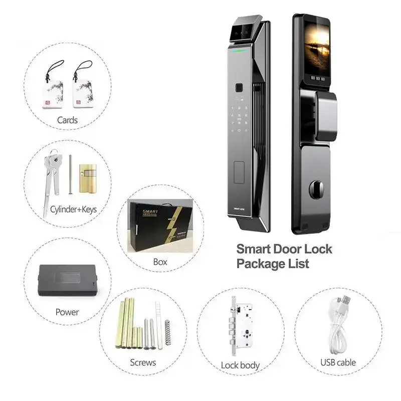 Smart Door Lock 3D Face Recognition Smart Home Door Lock WiFi NFC Digital Electronic Lock Wifi Camera Rfid Card Works With tuya