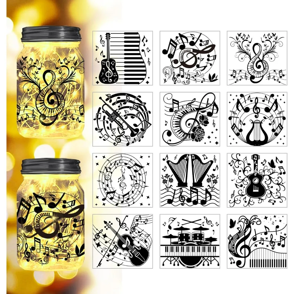 Fairy Silhouette Stickers Cutouts for Jars, Window, Glass, Wall, Wishing Bottle Decor, 12Pcs Music Silhouette for Lantern DIY