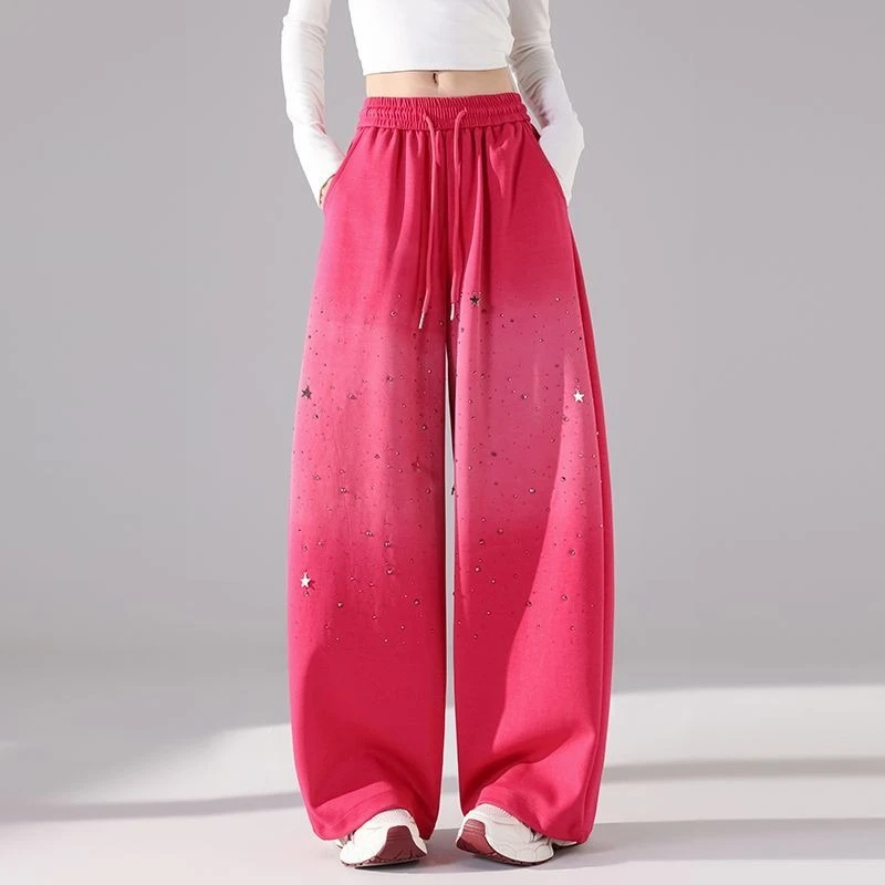 Womens Ombre Bling Star Loose Trousers Autumn Winter Drawstring Waist Hiphop Baggy Pants Casual Joggers