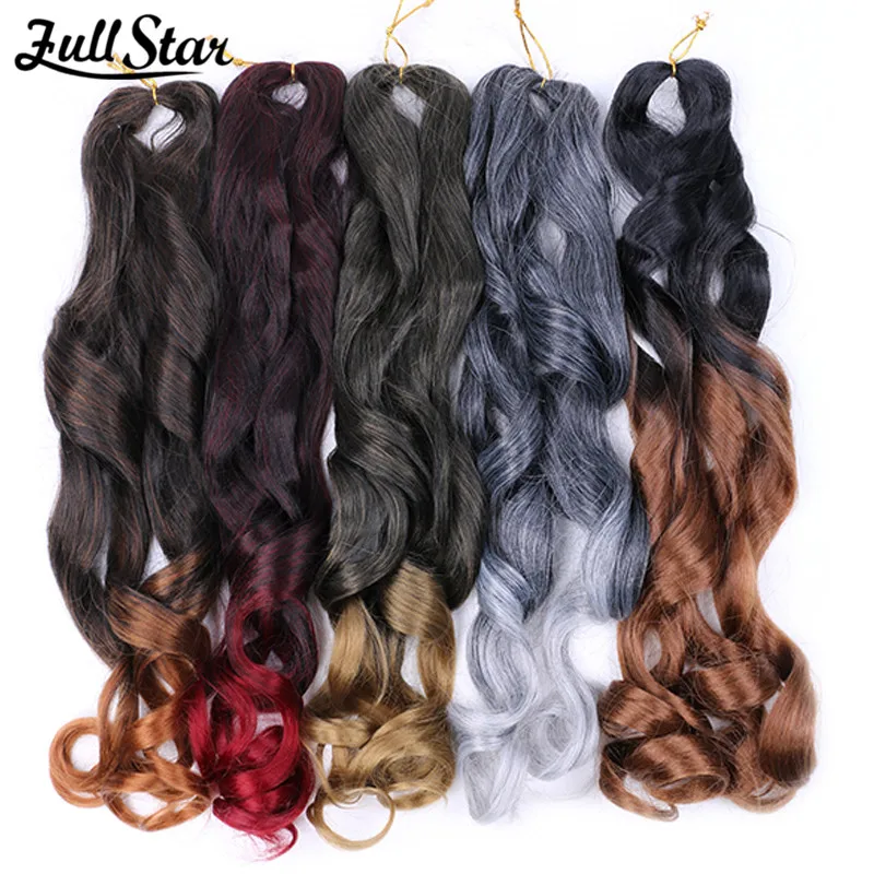 French Curls Ombre Synthetic Braiding Hair Crochet Braid Spiral Curly Loose Wave Yaki Pony Shiny Silky Hair for Black Women