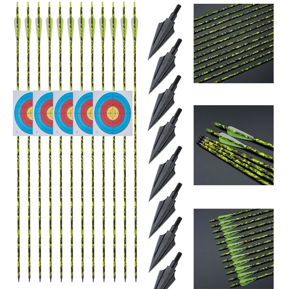 Flechas de Carbono Mixto DE Stock Archery de 31.5 Pulgadas, DI 6.2mm con Punta de Caza de 120 grains, Accesorios para Práctica de Caza al Aire Libre