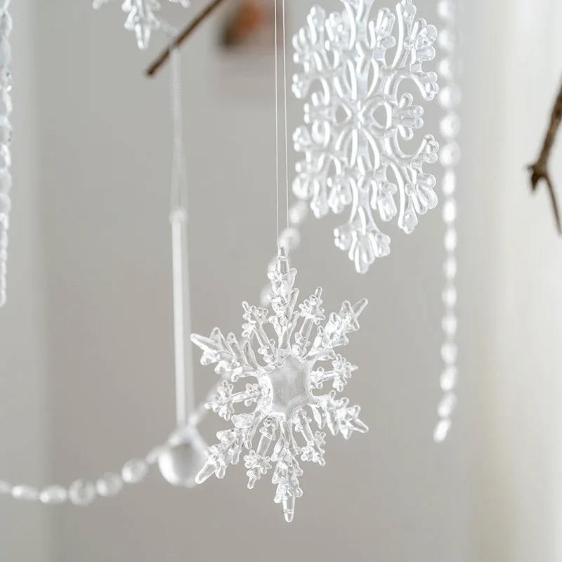 6pcs Crystal Christmas Tree Decoration Acrylic Bead String Ice Droplet Snow Pendant Christmas Transparent Ice Snow Decoration