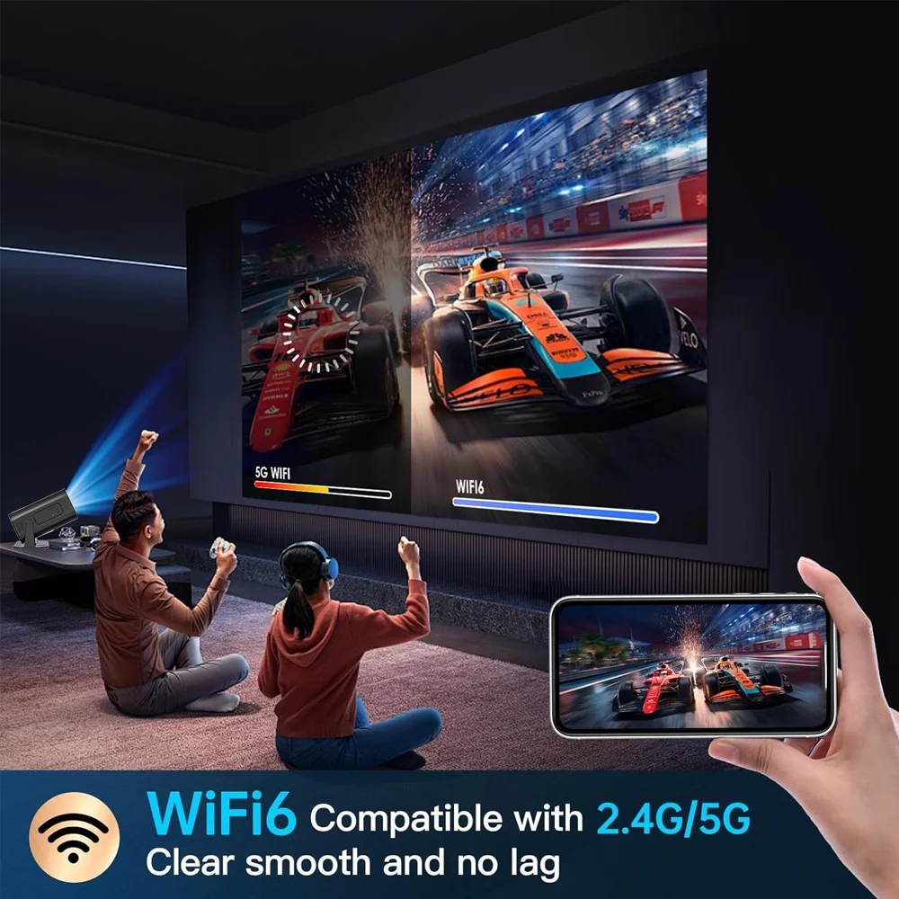 Proyector Full HD Android 11 210Ansi WiFi 6 y Bluetooth Cine en casa Mini proyector de haz portátil Reunión Video Bolsillo al aire libre