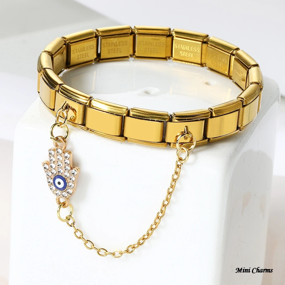 Modischer Schmetterling-Anhänger mit bösen Augen und Hängekette, italienische Charms, passend für 9-mm-Armbänder, Edelstahlschmuck – Detail 5
