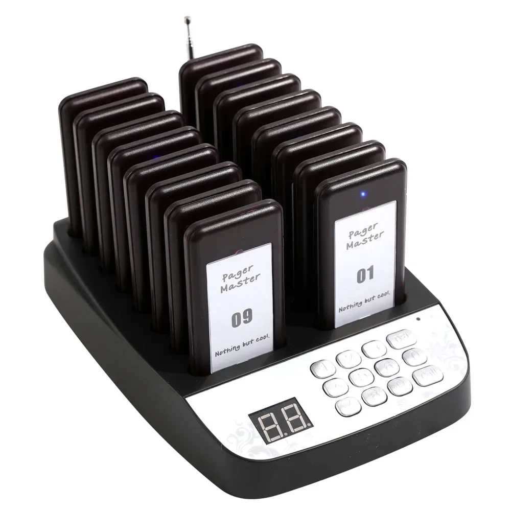 Wireless Restaurant Pager Guest Queue Paging System Customer Calling System 16 Beepers  for Cafe Coffee Dessert Shop Food Truck