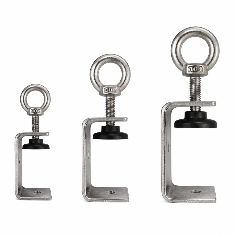 1pcs304 Stainless Steel C-clamp Steel Pipe Square Clamp Pull Ring Adjustable Fixed Holder Clip Multi-function Hardware Fasteners