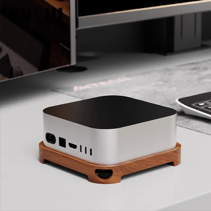 Wooden Desktop Computer Holder Walnut Mini PC Stand Bracket Cooling Base Accessories For Mac Mini M4 2024