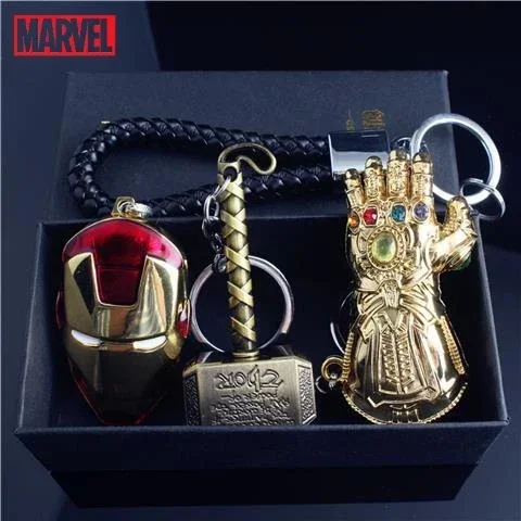 Marvel The Avengers Thanos Glove Keychain Men's Metal Battle Ax Thor's Hammer Shield Pendant Car Keychain creative holiday gift