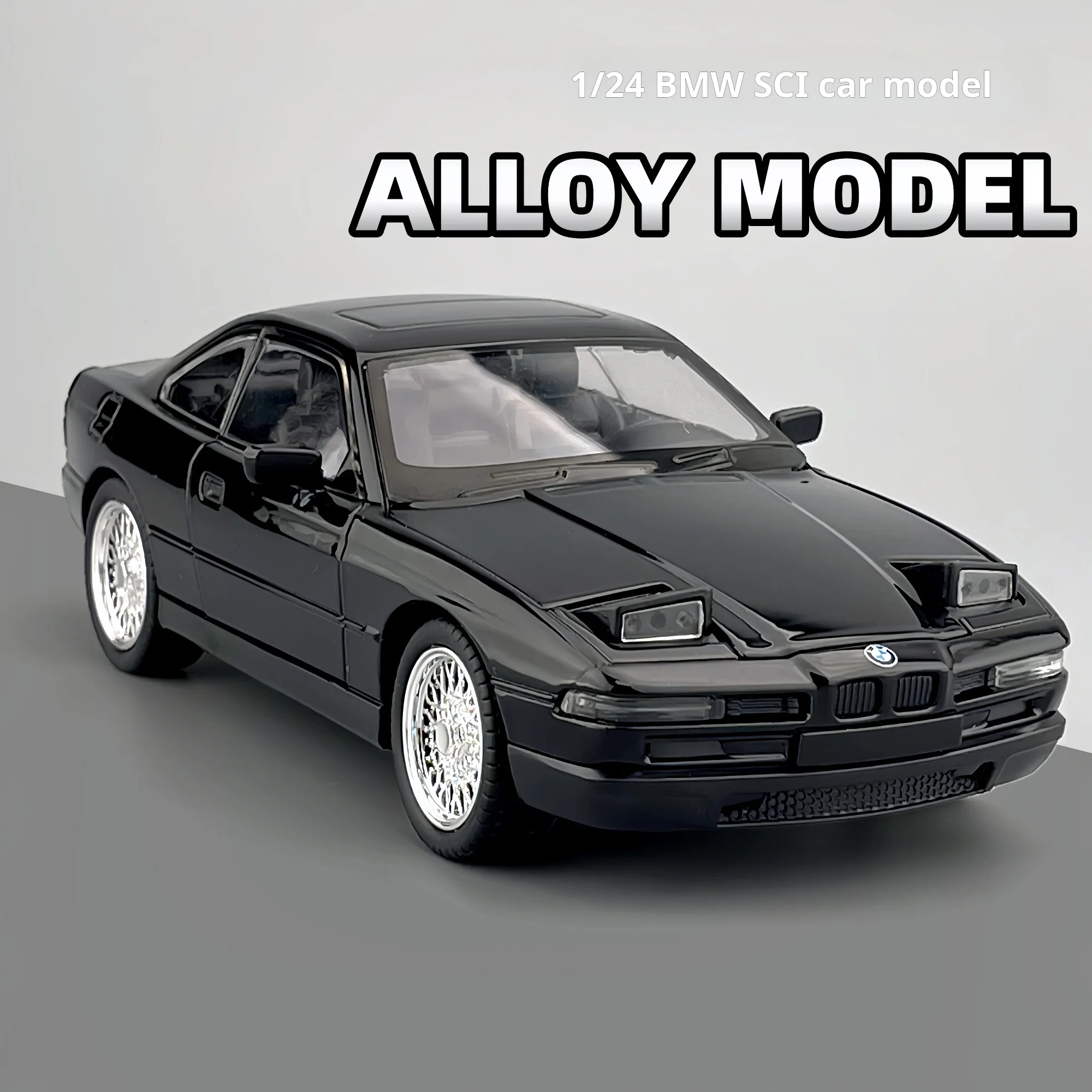 

Модель автомобиля BMW 850CSI в масштабе 1:24, винтажная, с выдвижными фарами, имитация, из сплава, игрушка для детей, инерционная машинка, подарок для мальчиков и коллекционеров