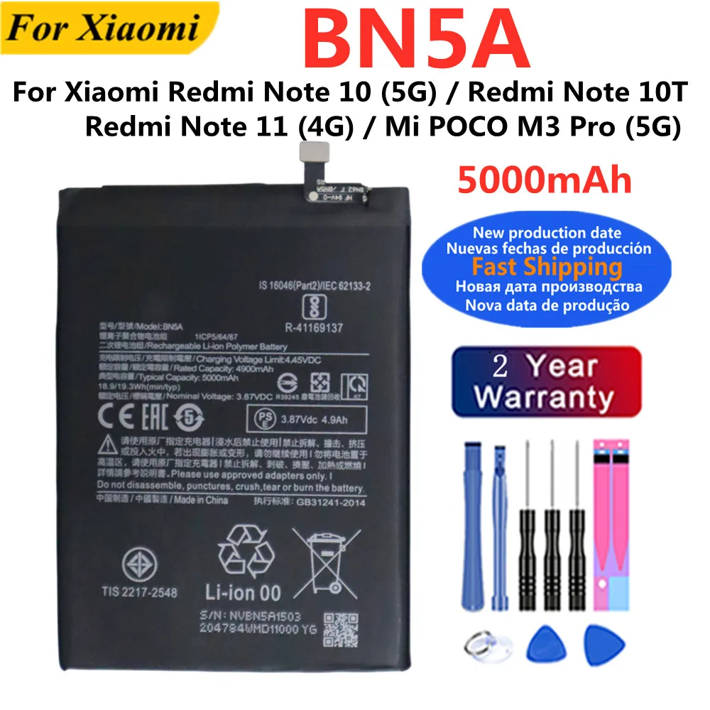 5000mAh BN5A Akku für Xiaomi Redmi Note 10 (5G) / Redmi Note 10T / Redmi Note 11 (4G) / Mi POCO M3 Pro (5G) Handy-Akku