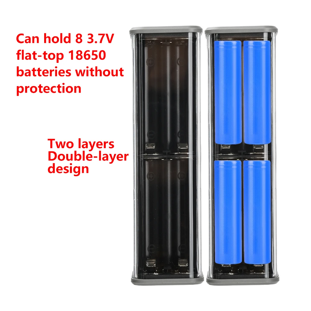 PD 45W Superschnelles Laden Transparente Wiederaufladbare Hülle Ohne Schweißverbindungen 8 Stück 18650 Batteriegehäuse Mit Außenbeleuchtung – Detail 10