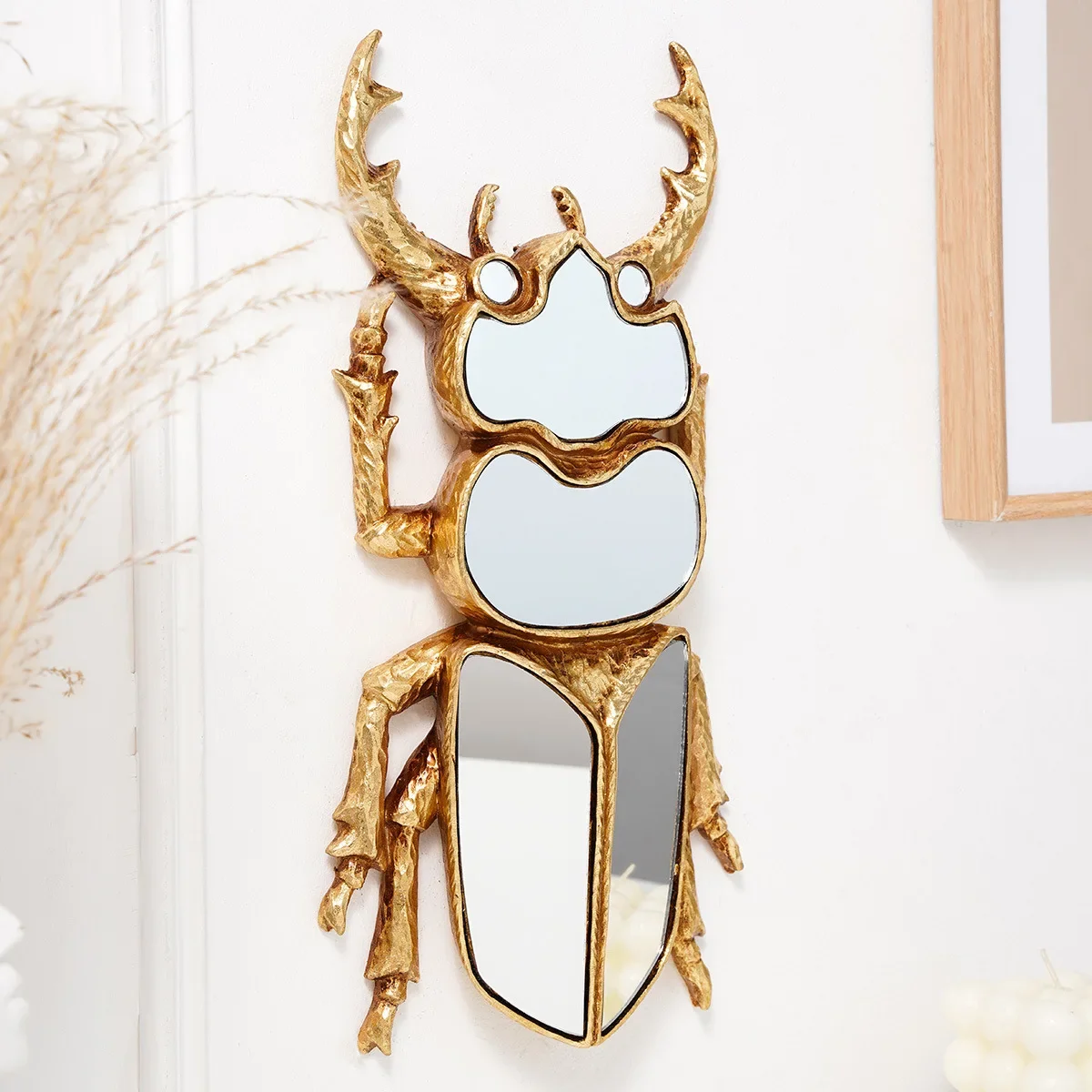 Golden Mirror Beetle Wall Decoration Resin Craftsmanship Centipede Insect Pendant Wall Decoration for Background Panel