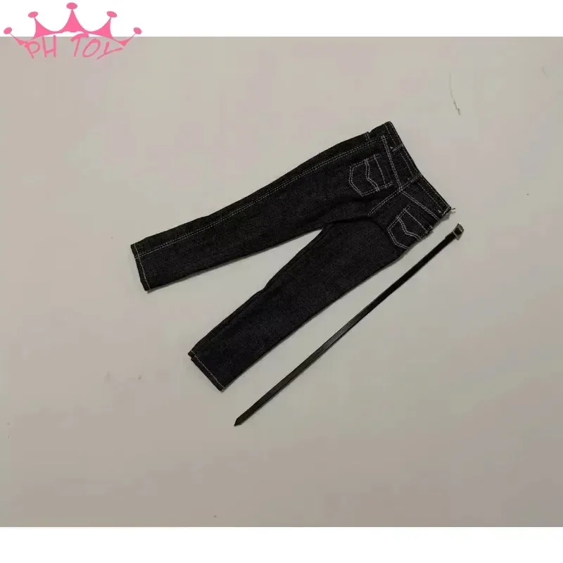 

1/6 Scale Male Black Jeans Slim-Fit Elastic Pants Casual Trousers with Belt Clothes Model for 12in Soldier Figure PH AT BD Body