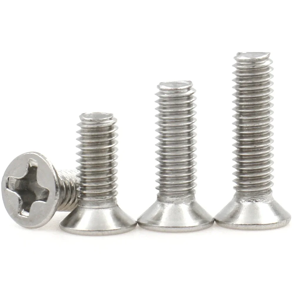 20-200pcs M2 M2.5 M3 M3.5 M4 M5 304 Stainless Steel Cross Phillips Flat Countersunk Head Screw Bolts Machine Length:3-50mm