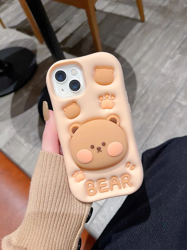Schöne 3D Bär Versteckte Halter Stehen Silikon Telefon Fall Für iPhone 11 12 13 14 15 16 Pro Max XS XR X 7 8 Plus Nette Mädchen Abdeckung – Detail 11