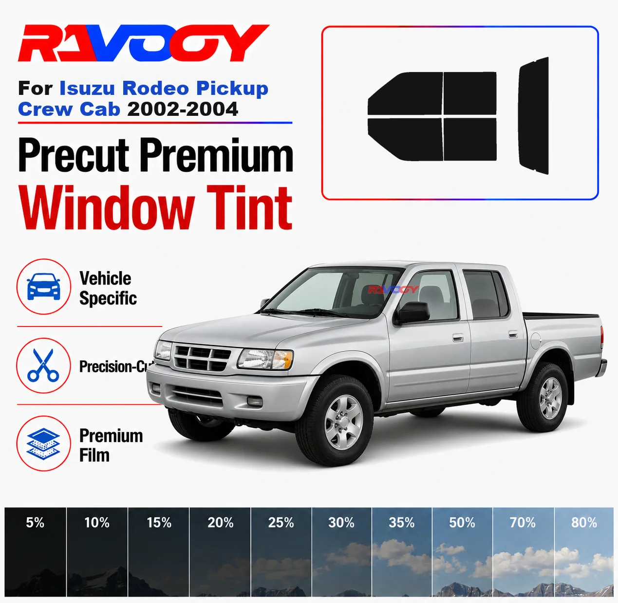

Premium Precut Window Tint Kit Front Rear Windows Rear Windshield For Isuzu Rodeo Pickup Crew Cab 2002-2004 Nano Ceramic Film